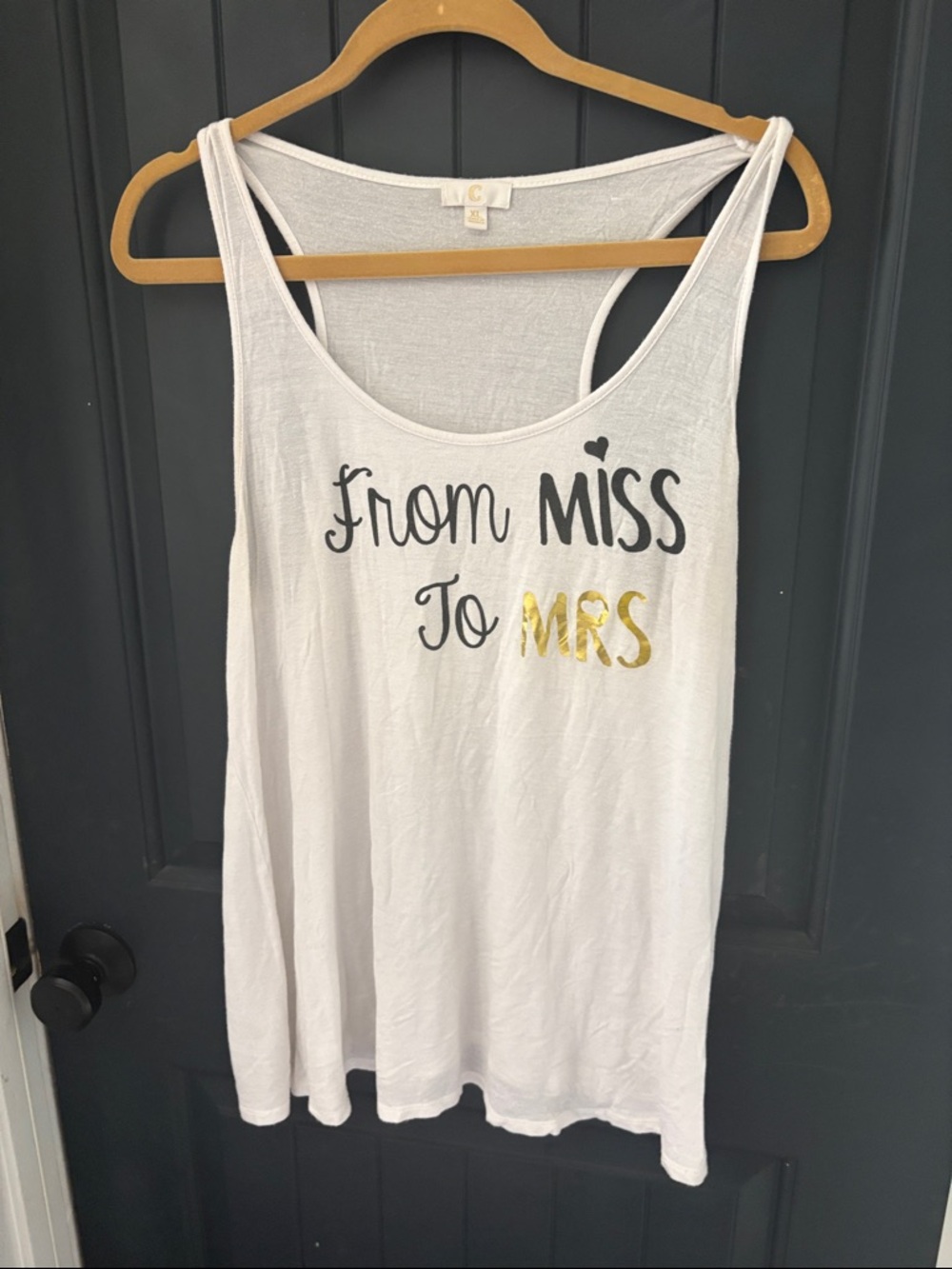 C White Bridal Tank with Black and Gold Script